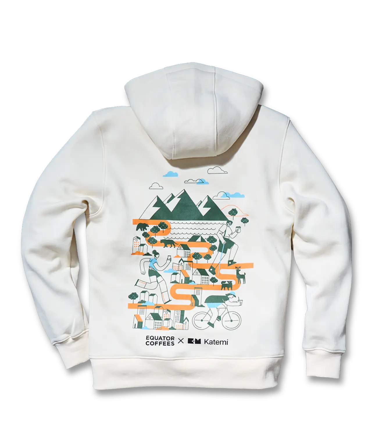 Equator in Motion Zip Hoodie | Back of Sweatshirt with Katemi design | Equator Coffees