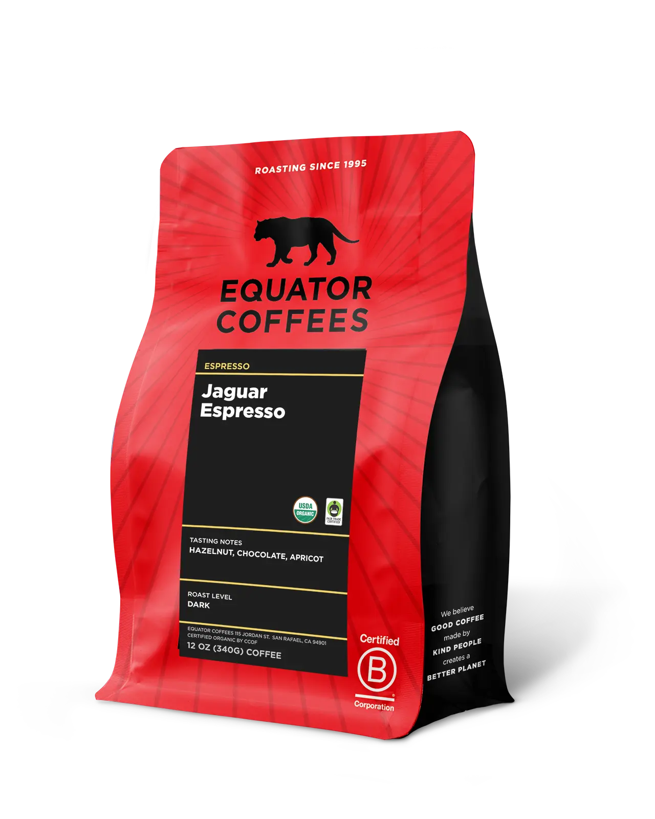 Jaguar Espresso | Award-Winning Espresso | Certified Organic Espresso | 12oz Bag of Whole Espresso Beans | Equator Coffees
