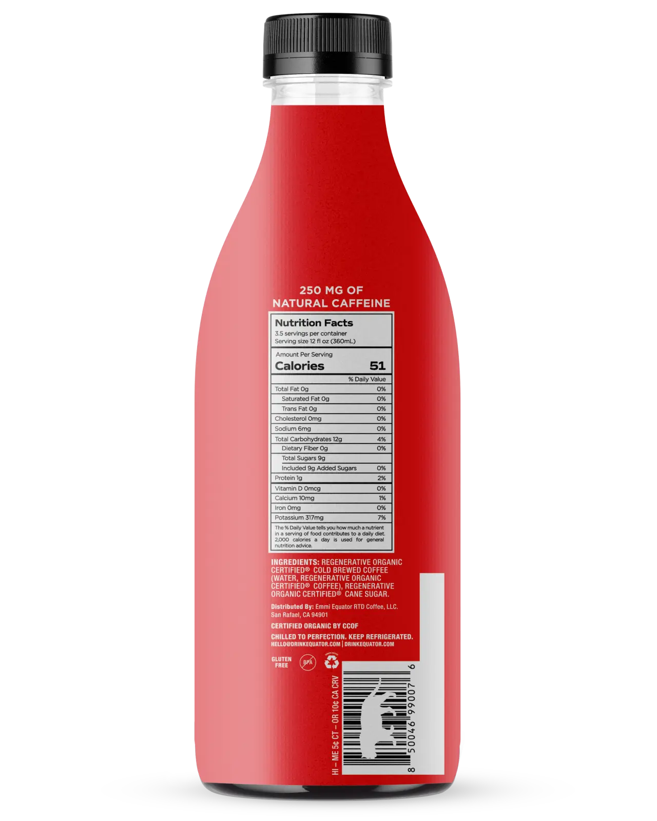 Perfectly Sweet Organic Cold Brew Coffee | Medium Roast and a Hint of Sugar | Side of 42 fl oz bottle | Equator Coffees