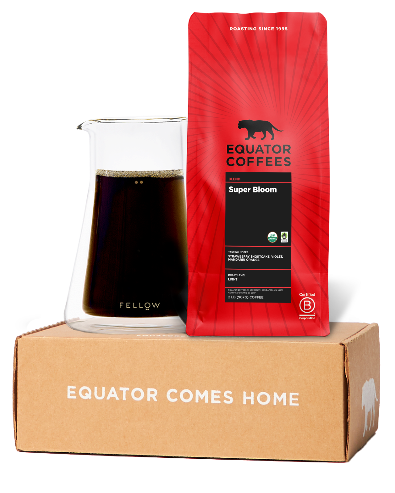 Super Bloom Blend | 2lb bag of whole bean coffee with carafe and box | Equator Coffees